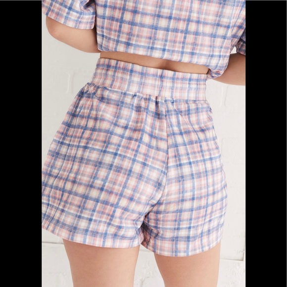 Anthropologie Kachel high waist blue white and pink plaid shorts size S NWT - Picture 2 of 15
